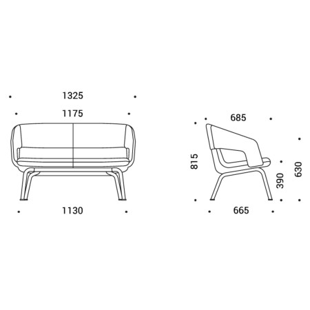 Dimensions canapé lounge avec piètement métal 2 places – TWIST&SIT Soft