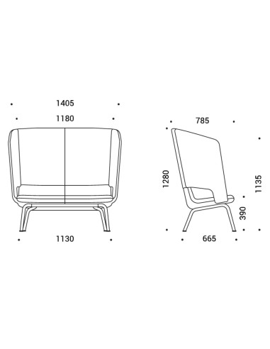 Dimensions canapé lounge 2 places avec dossier enveloppant – TWIST&SIT Soft