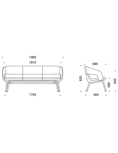 Dimensions canapé 3 places lounge piètement métal – TWIST&SIT Soft