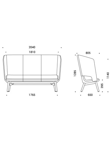 Dimensions canapé lounge dossier cocon de tissu – TWIST&SIT Soft