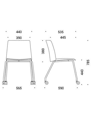 Dimensions chaise de réunion mobile en plastique avec roulettes - Polytone L