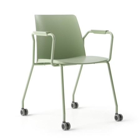 Chaise de bureau mobile avec accoudoirs – Polytone L verte sur roulettes
