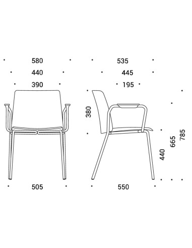 Dimensions chaise Polytone L avec accoudoirs – fiche technique complète