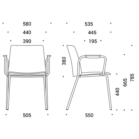Dimensions chaise Polytone L avec accoudoirs – fiche technique complète