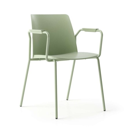 Chaise Polytone L verte avec accoudoirs – design minimaliste pour salle de réunion