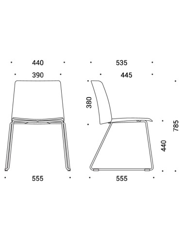 Dimensions chaise Polytone L piètement luge