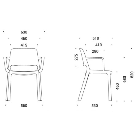 Dimensions techniques chaise Polytone O avec accoudoirs