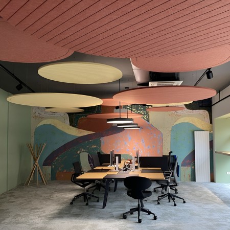Panneaux suspendus rectangulaires et ronds pour isolation phonique au bureau 2