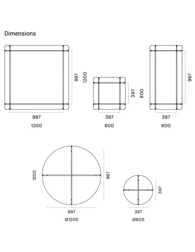 Dimensions de Acoustic Artwork Ceiling carré et rond