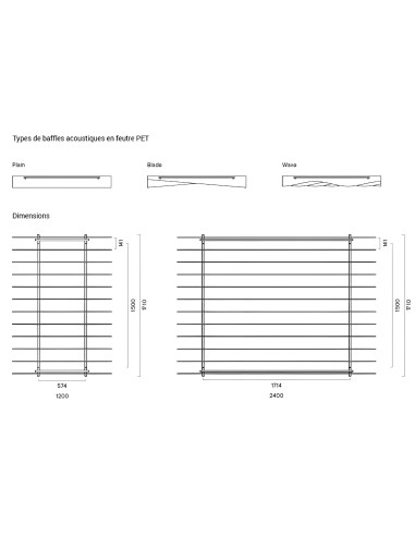 Plusieurs formes de baffles acoustiques avec dimensions possibles