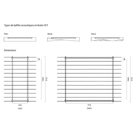 Plusieurs formes de baffles acoustiques avec dimensions possibles