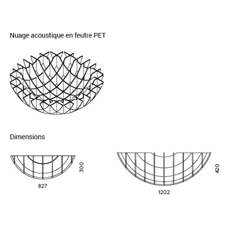 Dimensions nuage acoustique en feutre PET