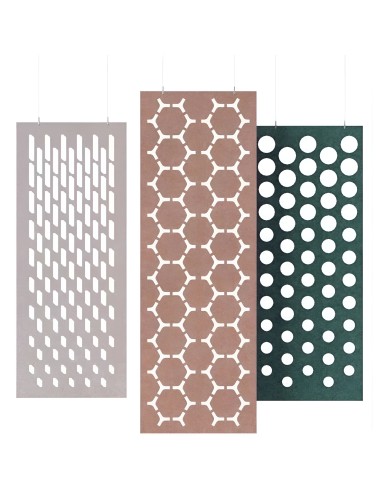 Panneaux acoustiques suspendus en feutre avec motifs géométriques ajourés