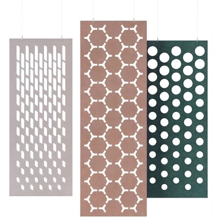 Panneaux acoustiques suspendus en feutre avec motifs géométriques ajourés