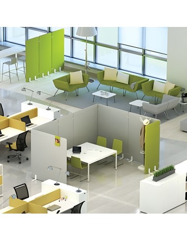 Panneaux acoustiques autoportants colorés pour espace de coworking ouvert