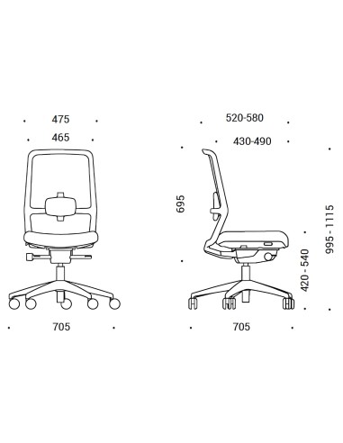 Dimensions chaise de bureau SURF sans accoudoir