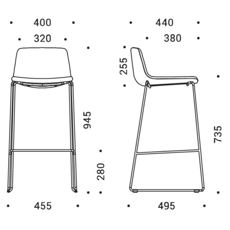 Dimensions tabouret TWIST&SIT 740 mm – assise ergonomique et repose-pieds intégré.