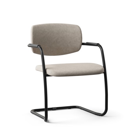 Chaise dossier bas en tissu beige et piètement noir luge