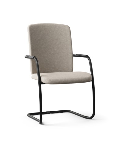 Chaise dossier haut en tissu beige et pieds noirs en luge