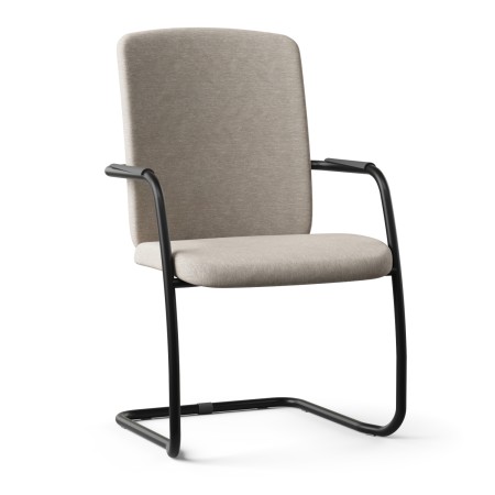 Chaise dossier haut en tissu beige et pieds noirs en luge