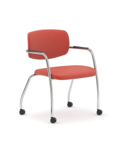 Chaise en tissu rouge, structure en acier avec roulettes GAMA