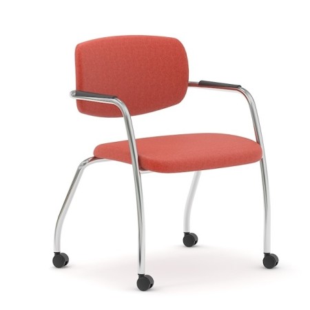 Chaise en tissu rouge, structure en acier avec roulettes GAMA