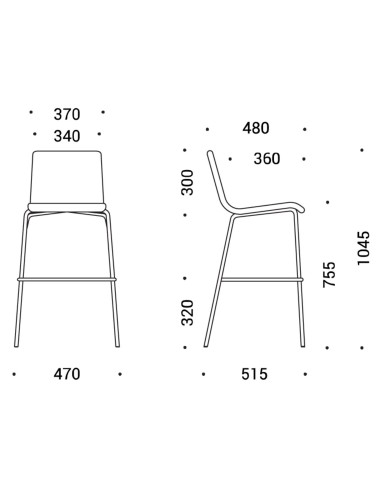 Dimensions techniques du tabouret de bar Moon