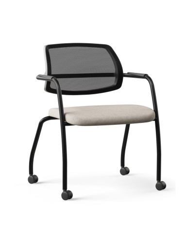 Siège sur roulettes avec assise beige, dossier noir