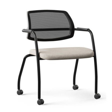 Siège sur roulettes avec assise beige, dossier noir