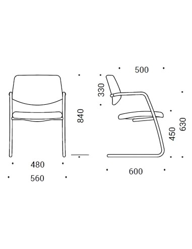 Dimensions chaise GAMA 4 pieds