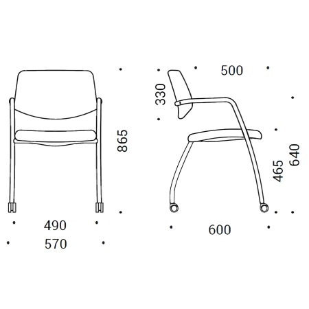 Dimensions chaise GAMA sur roulettes
