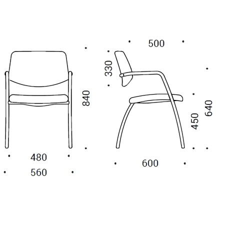 Dimensions chaise GAMA 4 pieds