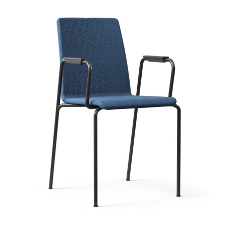 	Chaise en tissu bleu avec accoudoirs et piétement noir – Moon
