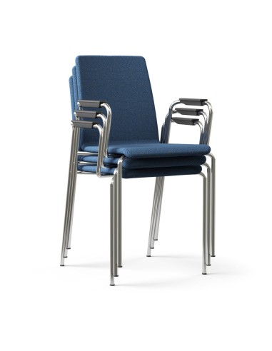 Chaises de conférence avec accoudoirs autour d'une table piétement chromé empilé – Moon