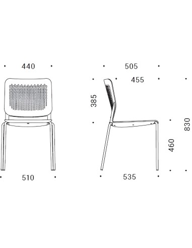 Dimesions de la chaise WAIT sur 4 pieds