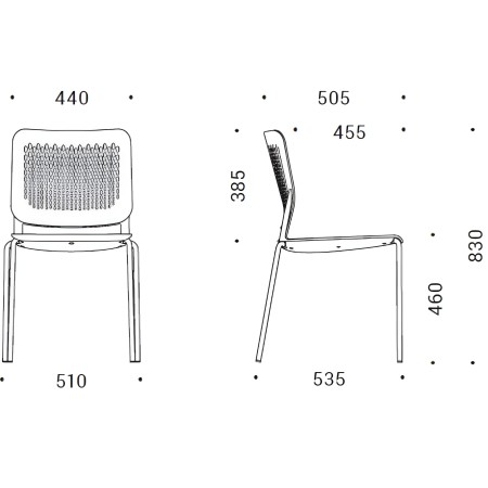 Dimesions de la chaise WAIT sur 4 pieds
