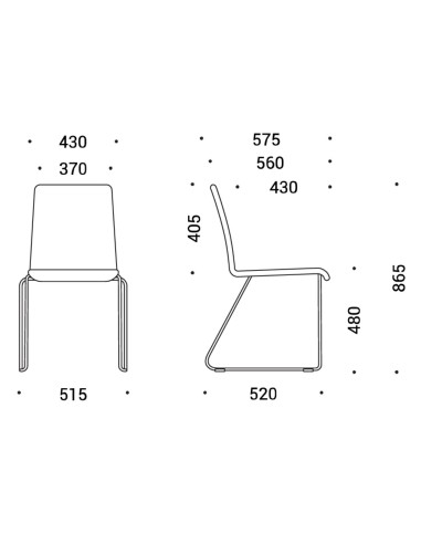 Dimensions de la chaise Moon avec piètement traîneau – Moon