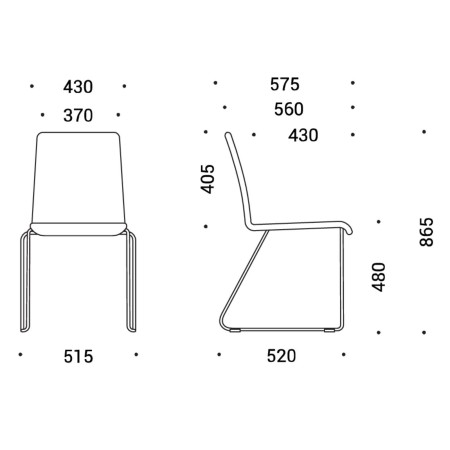 Dimensions de la chaise Moon avec piètement traîneau – Moon