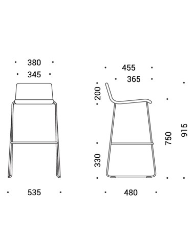Dimensions du tabouret Moon Wood avec dossier bois – Moon Wood
