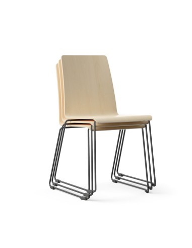 Siège Moon Wood empilable avec finition bois clair et piètement noir – Moon Wood