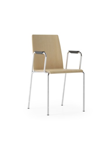 Chaises empilables Moon Wood bois clair, piètement blanc et accoudoirs – Moon Wood