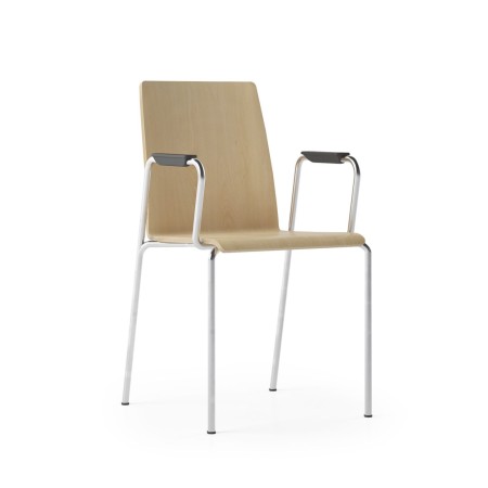 Chaises empilables Moon Wood bois clair, piètement blanc et accoudoirs – Moon Wood