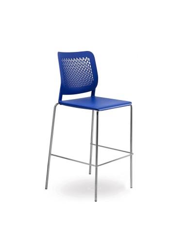 assise haute plastique perforé chaise de bar WAIT en bleu