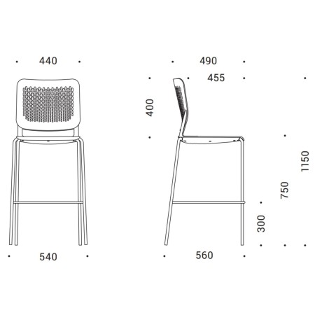 Dimensions de la chaise haute pour bar WAIT