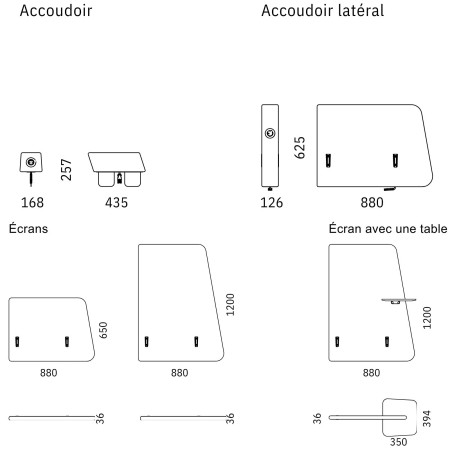 Dimensions des modules pour le canapé d'accueil SOFT ROCK