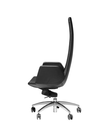 fauteuil de direction dossier haut en cuir noir avec roulettes et accoudoirs rembourrés