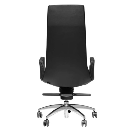 fauteuil de direction cuir noir vu de dos avec dossier haut et piètement à roulettes