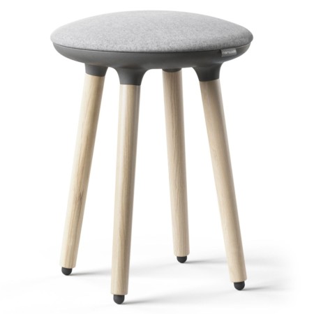 Tabouret bas Cannie avec assise tissu gris et pieds bois naturel – Cannie