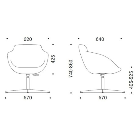 Dimensions du fauteuil lounge Tula avec base étoile – Tula