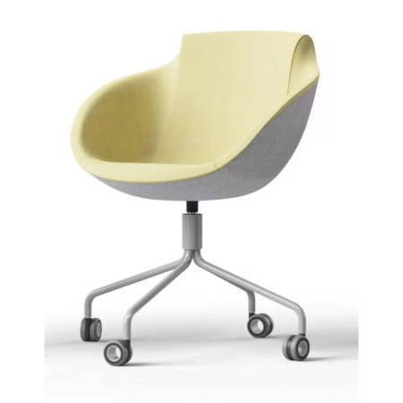 Modèle Tula sur roulettes avec coque jaune et grise, structure chromée – Tula